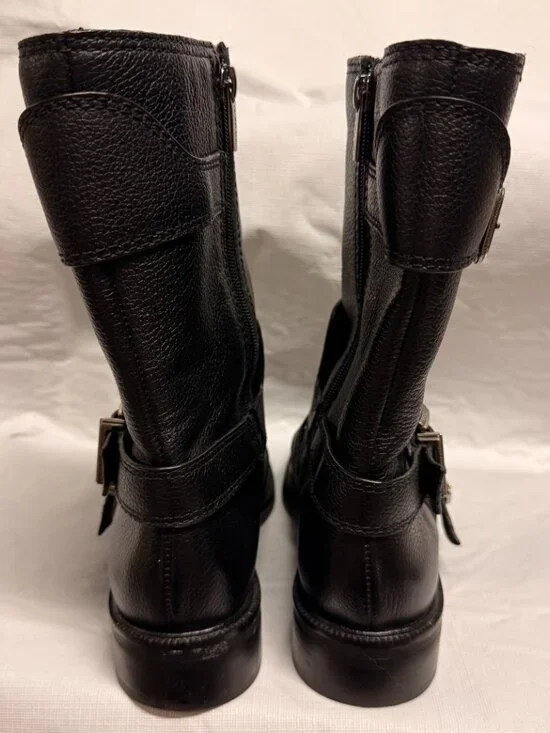 Vince Camuto Alicenta Black Leather Moto Buckle Booties Size 6.5 - Picture 4 of 9